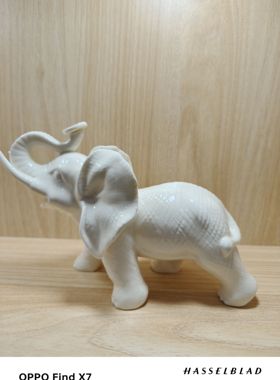 定窑镇宅摆件陶瓷大象风水摆件小白龙象招财吉祥情侣对象