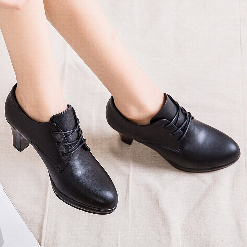 秋冬季黑色高跟鞋女工作鞋中跟粗跟职业深口单鞋系带皮鞋空乘女鞋,淘宝优惠券,粉丝福利购,淘宝优惠卷