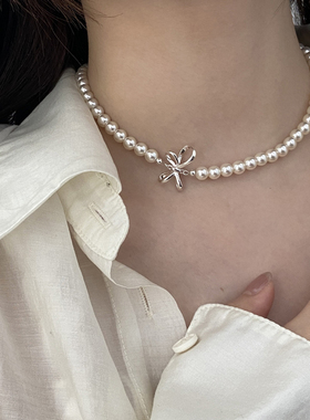 简约设计感小众甜美蝴蝶结锁骨链