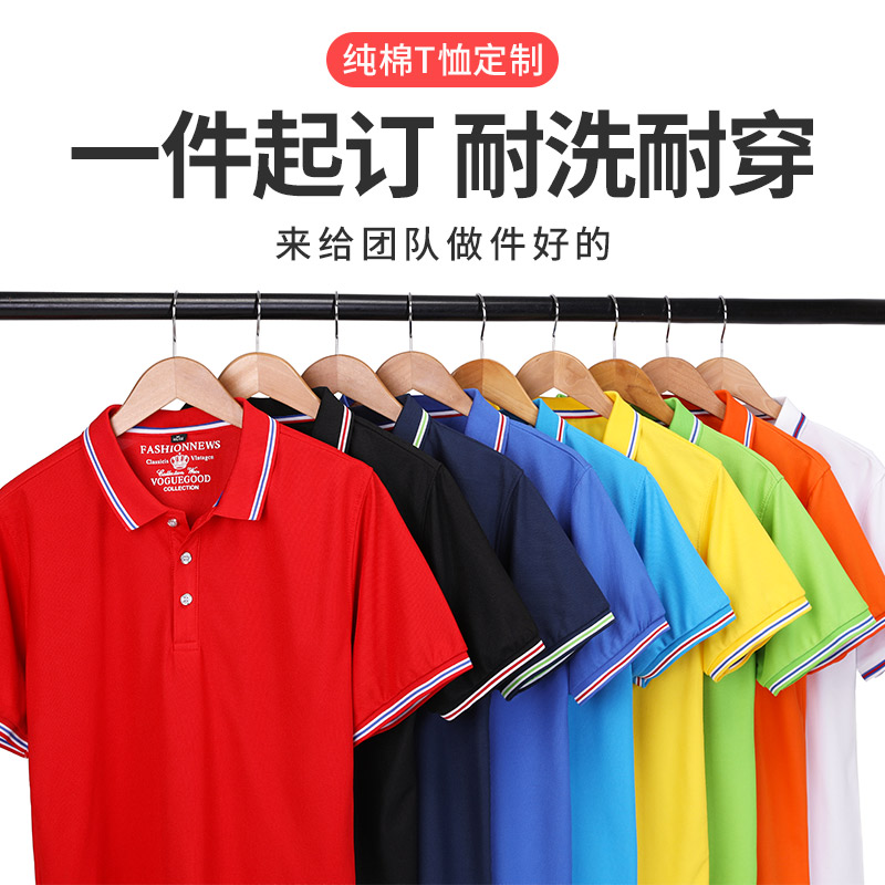 定制LOGO纯棉翻领短袖工作服圆领T恤工装工衣印字夏季广告文化衫-图1