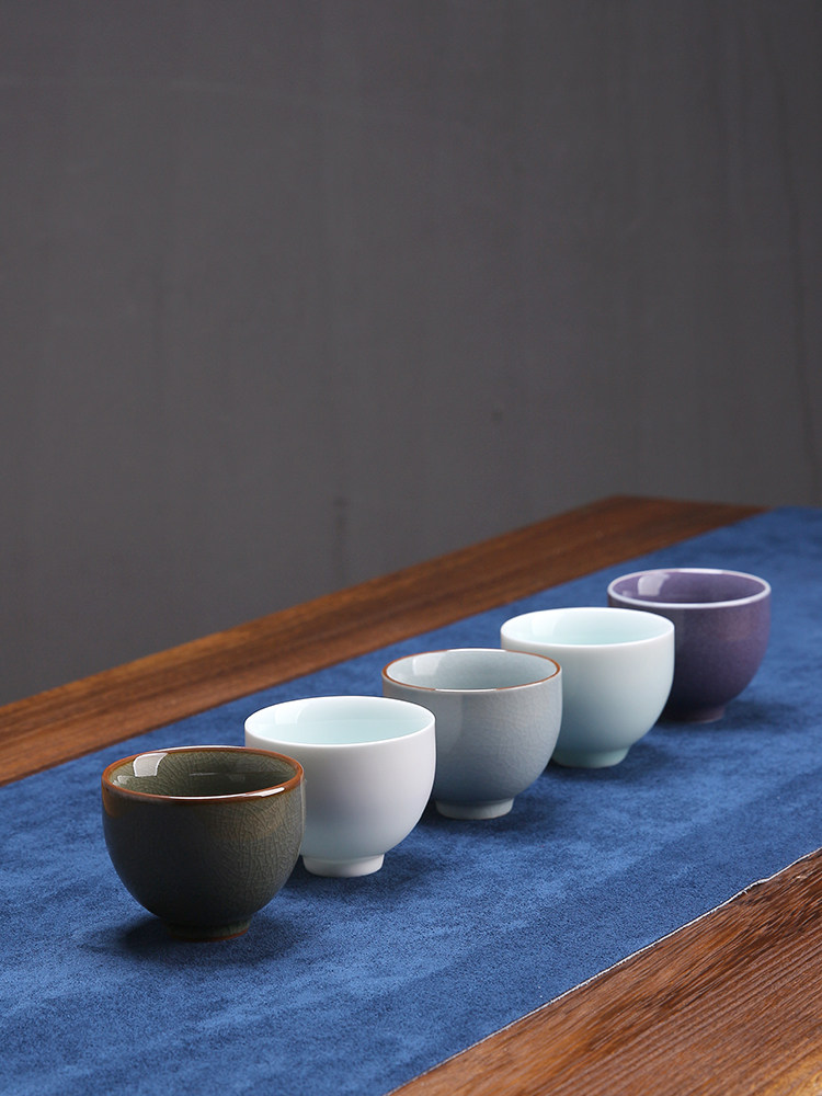 五大名窑品茗杯主人杯汝瓷开片茶杯建盏杯茶具套装家用陶瓷水杯_虎窝淘