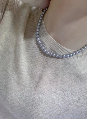 星空蓝真多麻色akoya珍珠锁骨链