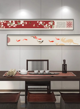 春暖花开客厅装饰画新中式花卉沙发背景墙挂画双联横幅窄长条壁画