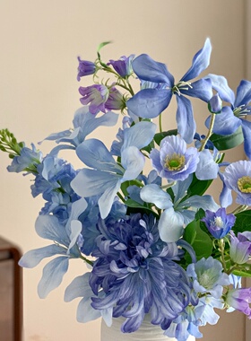 法式蓝色系花束客厅插花花瓶花艺