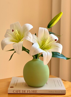 小清新仿真百合花假花陶瓷花瓶