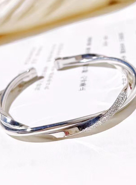 银手镯女999纯银麻花编织实心开口足银镯子年轻款手工莫比乌斯环