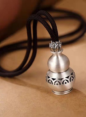 S999足银男女葫芦莲花做旧吊坠哑光佛禅个性纯银复古挂坠含绳项链