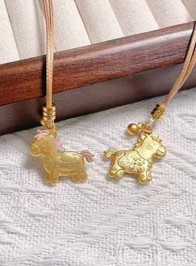 足银999描金珐琅小马吊坠项链女