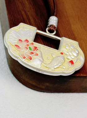 足银999描金珐琅莲花鱼如意锁女