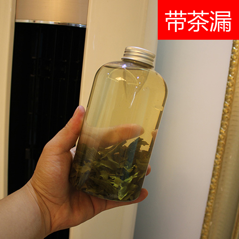 一次性PET冷泡茶瓶奈雪冷翠茶杯塑料网红奶茶瓶PET咖啡壶带滤网-图1