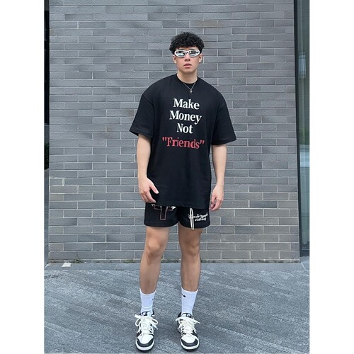 美式潮牌蝴蝶十字架字母休闲短裤男生夏季百搭宽松篮球运动五分裤 - 图1