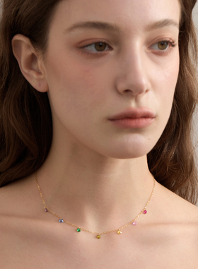 Berber彩虹闪钻锁骨链14k注金