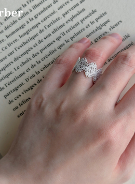 Berbers925银蕾丝镂空花型戒指