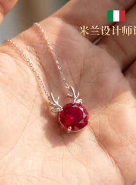 米兰【设计师】石榴石麋鹿项链银甜美森系鹿角配饰锁骨链韩版女款