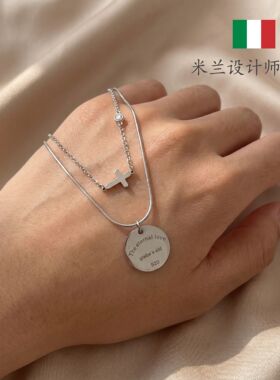 米兰【设计师】新款双层叠戴钛钢项链轻奢小众锁骨链简约气质颈链