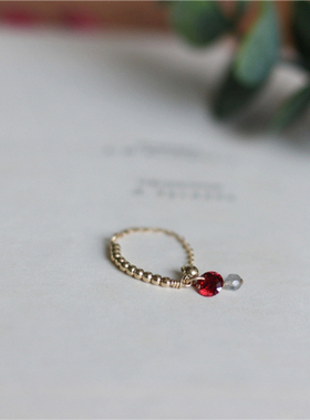 戒指包金可调节红宝石原创设计女