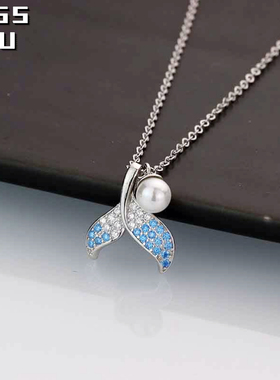新款s925纯银鱼尾珍珠吊坠