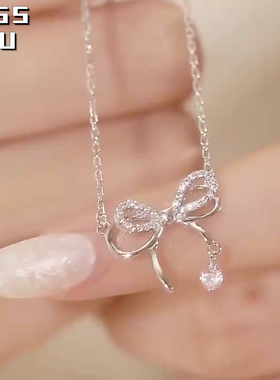 s925纯银蝴蝶结项链女百搭韩版