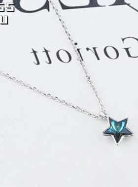 S925银彩绘五角星镶钻星星项链女