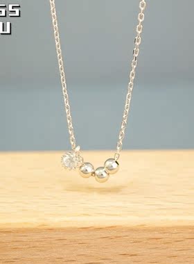 s925银三连珠带钻项链锁骨链项饰