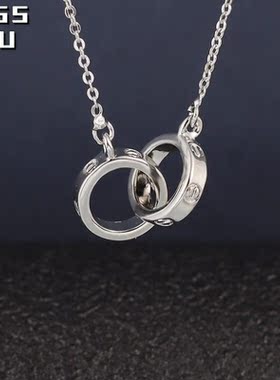 s925纯银日韩双环相扣项链锁骨链