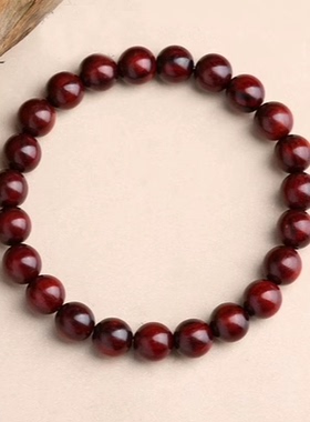 印度小叶紫檀木精品高油密同料顺纹手串男女素圈手链红木佛珠念珠