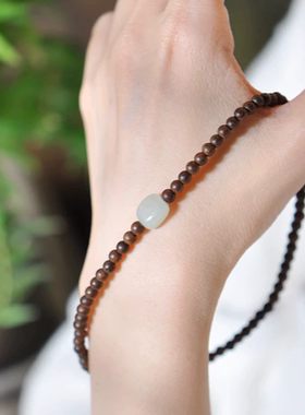 天然金丝檀木极细4mm小米珠中式复古风文艺长串珠手链串女多圈