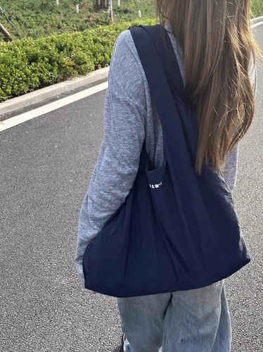 韩版ins简约单肩包女秋季速干大容量购物袋帆布包月牙手提托特包 - 图0