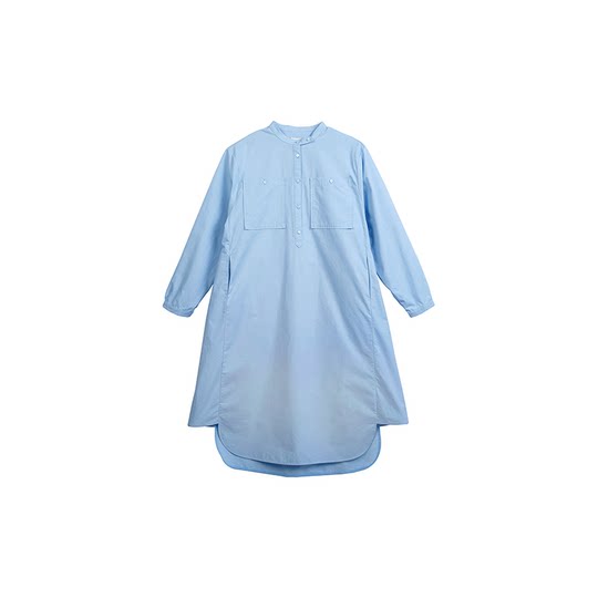 ECRU SOLI 素白已然 春夏日系简约廓形感精梳棉天空蓝立领衬衫裙