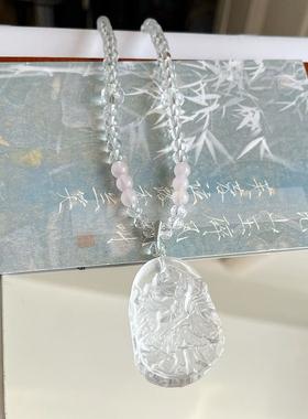 天然白水晶狐狸吊坠女招桃花转运锁骨链狐牌九尾狐项链毛衣链挂件