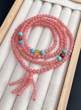 天然水晶手链 阿根廷冰种红纹石手链 DIY多圈佛珠 招桃花