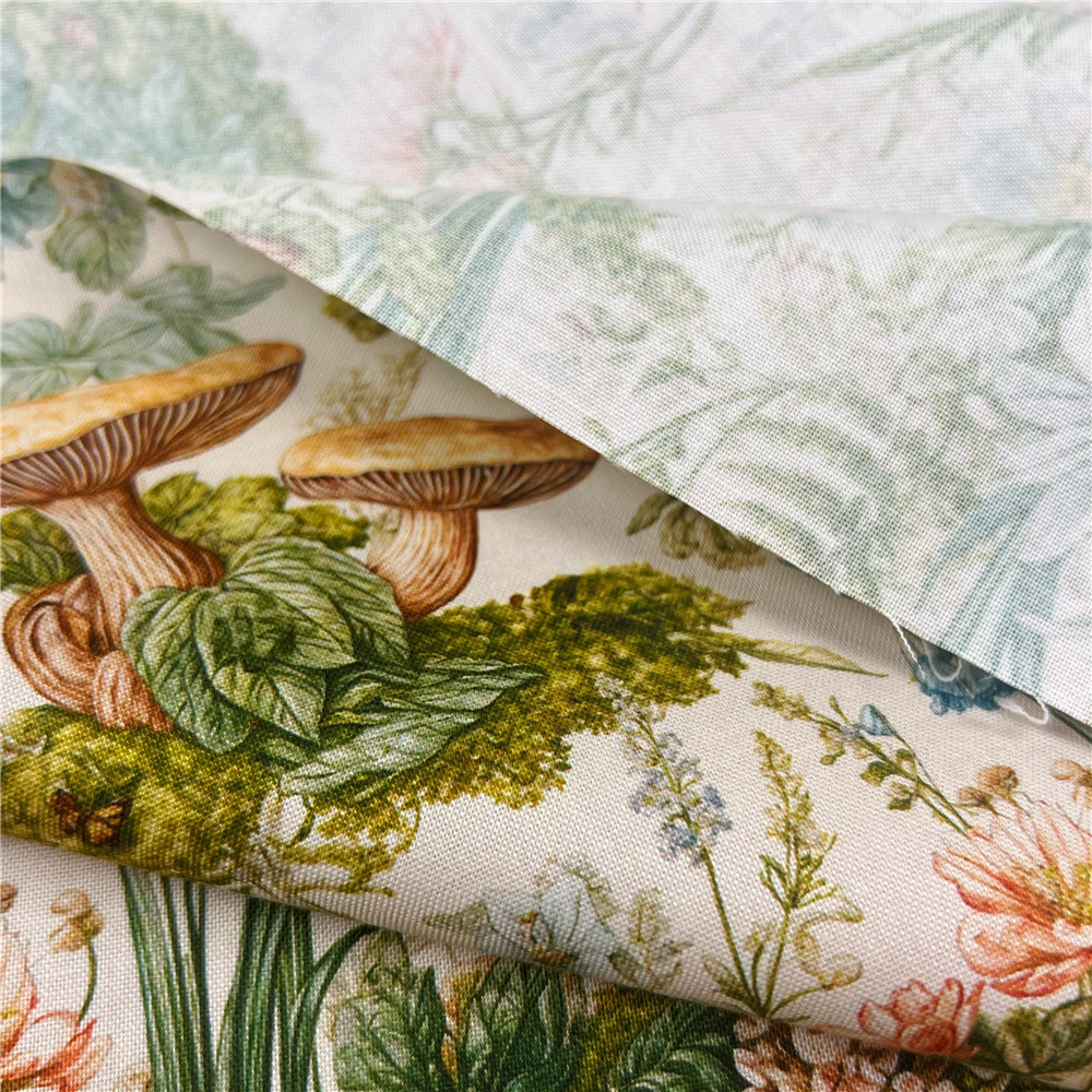 20支复古昆虫花园花卉蘑菇纯棉面料印花平纹棉布手工DIY布料服饰 - 图2