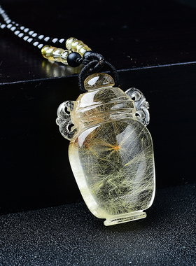 天然水晶黄发晶项链发晶吊坠转运招财平安瓶挂坠精致摆件男女款