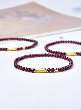 S925银小金鱼福牌串珠手链女事事顺遂中国风石榴石手串首饰手饰品