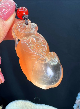 天然红水晶发晶项链珠红兔毛 吊坠女款转运招财貔貅挂坠 精致女款