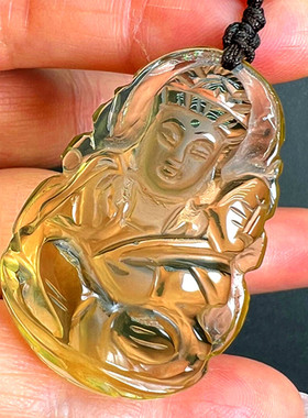 天然黄水晶净瓶南海观音吊坠男水晶平安玉坠佛像菩萨挂件项链女