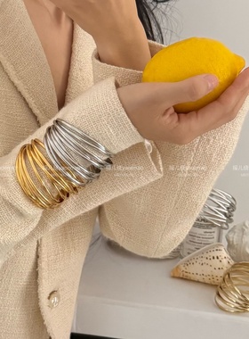 金属开口宽手镯环叠戴