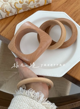 方块圆形夸张木质手镯环叠戴