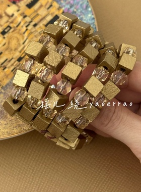 木质串珠多层方块几何弹力