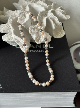 对冲色彩盘天然淡水珍珠项链