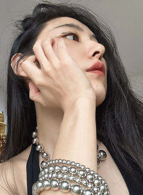 串珠多层银色圆球项链锁骨链