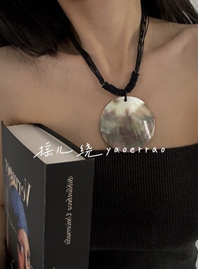 黑蝶贝几何编织串珠多层项链