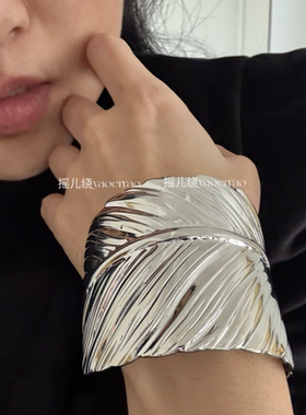 纹理手镯大宽面弧形开口手饰