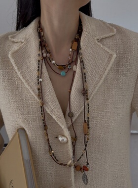 多层串珠编织绳项链毛衣链女