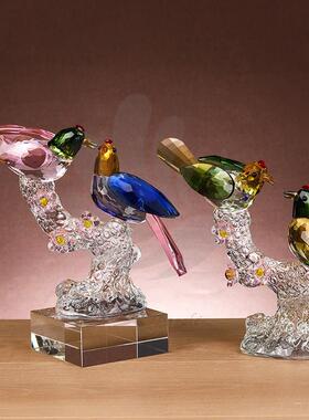 水晶喜鹊鸟摆件客厅卧室家居装饰品高档新婚礼物水晶摆件乔迁新居