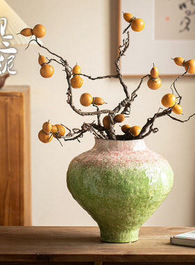 御三泥手工清新绿色渐变新中式家居装饰客厅水培花瓶插花轻奢摆件