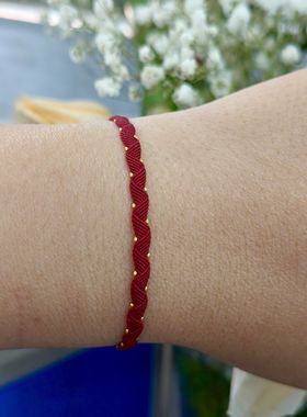 定制18K金蜡线手绳手链金珠编织轻奢高级小众红运18k金珠编织