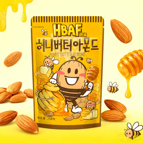 韩国进口HBAF芭蜂蜂蜜黄油扁桃仁250g汤姆农场干果杏仁坚果零食 - 图3