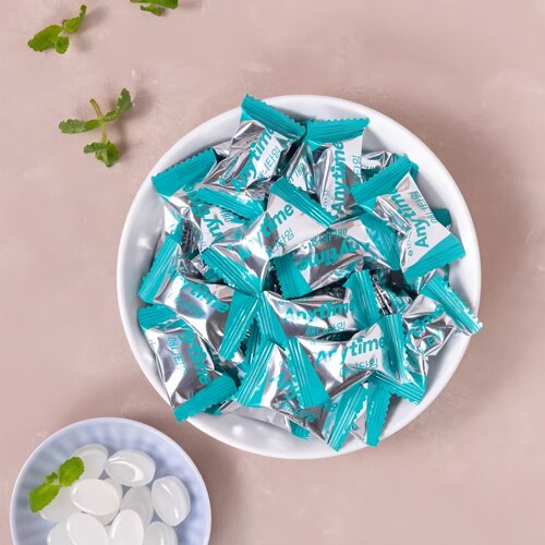 韩国乐天AnyTime三合一薄荷糖三层夹心牛奶味木糖醇糖92g*5袋 - 图2