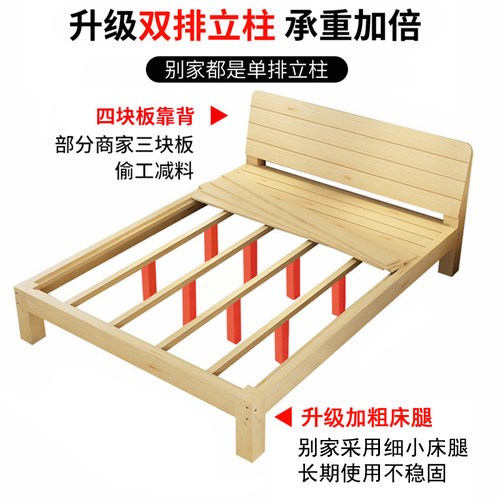 简易实木床1.8米现代简约松木双人床经济型1.5米出租房1.2m单人床 - 图2